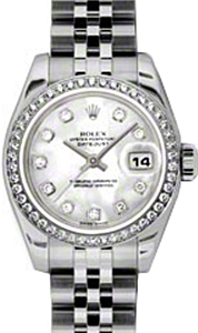 Rolex Lady-Datejust 26 179384-MOPDJ White Mother of Pearl Diamond Dial Diamond Bezel Stainless Steel Jubilee - BRAND NEW