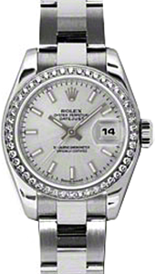 Rolex Lady-Datejust 26 179384-SLVSO Silver Index Diamond Bezel Stainless Steel Oyster - BRAND NEW