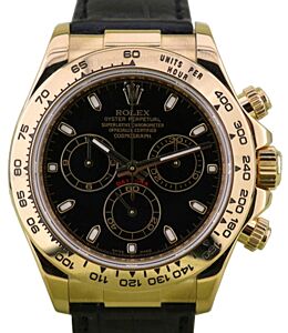 Rolex Daytona 116518-BLKSBK Black Index 18k Yellow Gold Black Leather BRAND NEW
