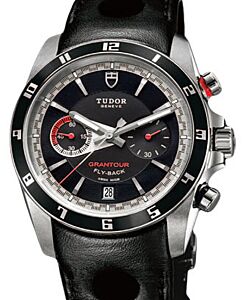 Tudor Grantour Chronograph Fly-Back 20550N Black Index Stainless Steel &amp; Leather 42mm BRAND NEW