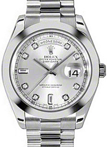 Rolex Day-Date II 218206-SLVDSP 41mm Silver Diamond Platinum President - BRAND NEW