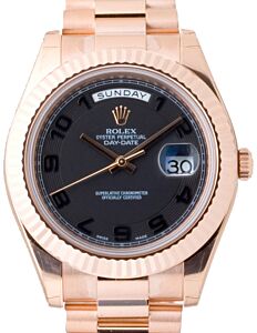 Rolex Day-Date II Rose Gold 41mm Black Arabic Concentric Circle Fluted President Bracelet 218235 