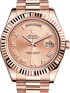 Rolex Day-Date II Rose Gold 41mm Pink Roman Fluted President Bracelet 218235