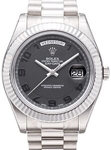 Rolex Day-Date II President White Gold 41mm Black Arabic Concentric Circle Fluted Bezel 218239