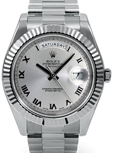 Rolex Day-Date II 218239-SLVRFP 41mm Silver Roman Fluted White Gold President