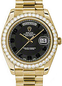Rolex Day-Date II 218348-BLCADP 41mm Black Arabic Concentric Circle Diamond Bezel Yellow Gold President - BRAND NEW