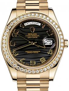 Rolex Day-Date II 218348-BLKADP 41mm Black Arabic Wave Dial Diamond Bezel Yellow Gold President - BRAND NEW