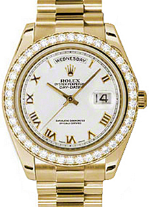 Rolex Day-Date II 218348-WHTRDP 41mm White Roman Diamond Bezel Yellow Gold President - BRAND NEW