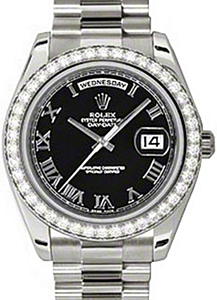 Rolex Day-Date II 218349-BLKRDP 41mm Black Roman Diamond Bezel White Gold President - BRAND NEW