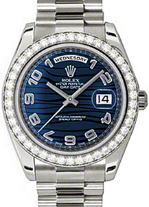 Rolex Day-Date II 218349-BUWADP 41mm Blue Arabic Wave Dial Diamond Bezel White Gold President - BRAND NEW