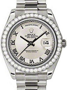 Rolex Day-Date II 218349-IVRRDP 41mm Ivory Roman Concentric Circle Diamond Bezel White Gold President - BRAND NEW