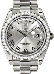 Rolex Day-Date II 218349-RHDRDP 41mm Rhodium Roman Diamond Bezel White Gold President - BRAND NEW