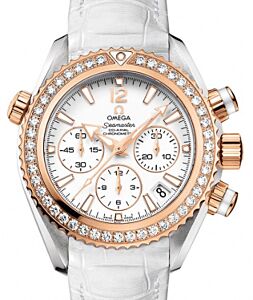 Omega 222.28.38.50.04.001 Planet Ocean 600M Co-Axial Chronograph 37.5mm White Diamond Bezel Rose Gold SS Leather BRAND NEW