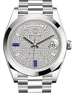 Rolex Day-Date 40 President Platinum Diamond Pave with Sapphires Dial 228206 - BRAND NEW