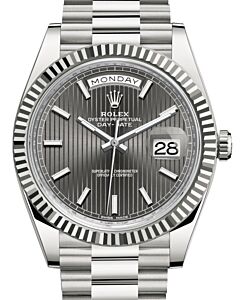 Rolex Day-Date 40 President White Gold Dark Rhodium Stripe Motif Index Dial 228239 - BRAND NEW