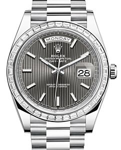 Rolex Day-Date 40 President Platinum Rhodium Striped Index Dial 228396TBR - BRAND NEW