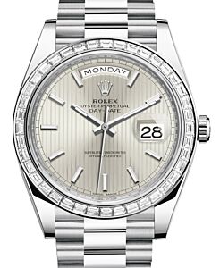 Rolex Day-Date 40 President Platinum Silver Striped Index Dial 228396TBR - BRAND NEW