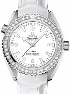 Omega Seamaster Planet Ocean 600M 42mm Steel/Diamond Bezel White Dial Leather Strap 232.18.42.21.04.001