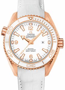 Omega Seamaster Planet Ocean 600M 37.5mm Red Gold White Dial Leather Strap 232.63.38.20.04.001
