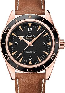 Omega Seamaster 300 Master Co-Axial Chronometer 41mm Sedna Gold Black Dial Leather Strap 233.62.41.21.01.002 - BRAND NEW