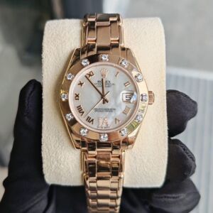 Rolex Pearlmaster 34 White Mother of Pearl Roman VI Pave Diamond Rose Gold Bezel Set with Diamonds  81315 - PRE-OWNED