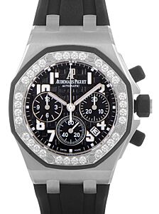 Audemars Piguet 26048SK.ZZ.D002CA.01 Royal Oak Offshore Chronograph 37mm Black Arabic Diamond Bezel Stainless Steel Rubber Automatic