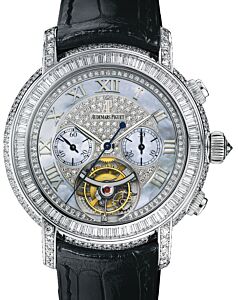 Audemars Piguet 26083BC.ZZ.D102CR.01 Jules Audemars Chronograph 41mm White Mother of Pearl Diamond Paved Roman White Gold Leather BRAND NEW