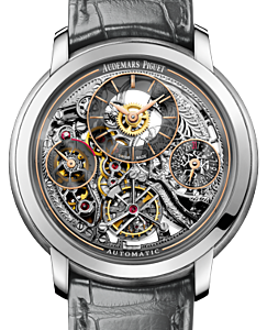 Audemars Piguet 26143PT.OO.D005CR.01 Jules Audemars Tourbillon Openworked 41mm Anthracite Skeleton Platinum Leather BRAND NEW