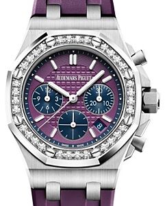 Audemars Piguet Royal Oak Offshore Selfwinding Chronograph Stainless Steel 37mm Purple Dial Diamond Bezel Rubber Strap 26231ST.ZZ.D075CA.01 - BRAND NEW