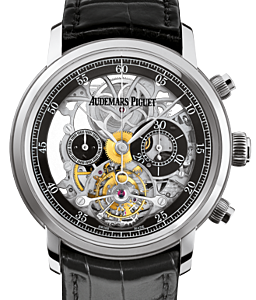 Audemars Piguet 26346BC.OO.D002CR.01 Jules Audemars Tourbillon Chronograph 41mm Black Openworked Arabic White Gold Leather BRAND NEW