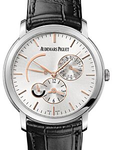 Audemars Piguet 26380BC.OO.D002CR.01 Jules Audemars Dual Time 41mm Silver Index White Gold Leather BRAND NEW