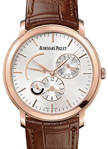 Audemars Piguet 26380OR.OO.D088CR.01 Jules Audemars Dual Time 41mm Silver Index Rose Gold Leather BRAND NEW