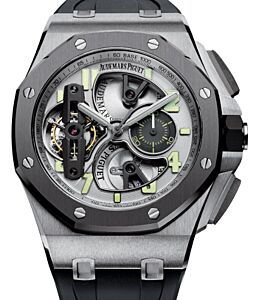 Audemars Piguet 26387IO.OO.D002CA.01 Royal Oak Offshore Tourbillon Chronograph 44mm Silver Skeleton Arabic Titanium Rubber BRAND NEW