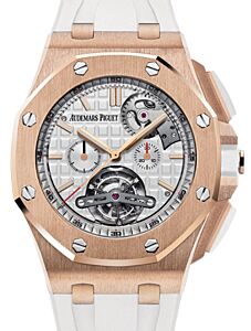 Audemars Piguet 26540OR.OO.A010CA.01 Royal Oak Offshore Tourbillon Chronograph Selfwinding 44mm Silver Index Rose Gold Rubber BRAND NEW