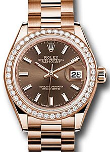 Rolex Datejust 28 279135 Chocolate Index Diamond Bezel Rose Gold President - BRAND NEW