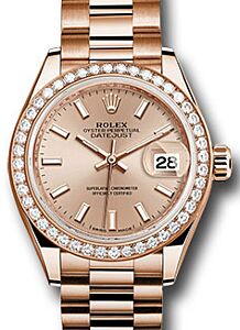 Rolex Datejust 28 279135 Sundust Index Diamond Bezel Rose Gold President - BRAND NEW