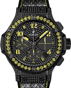 Hublot Big Bang Black Fluo 341.SV.9090.PR.0911 Black Diamond Paved Dial &amp; Case Yellow Sapphire Bezel &amp; PVD Stainless Steel Leather 41mm BRAND NEW