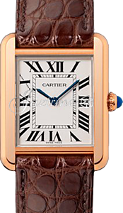Cartier Tank Solo Silver Dial Rose Gold Bezel Brown Leather Strap 31mm x 24.4mm W5200024 - BRAND NEW