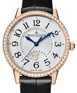 Jaeger-LeCoultre Calibre 898A/1 Rendez-Vous Night &amp; Day 3442420 Silver Guilloche Arabic Diamond Bezel Rose Gold Leather 34mm Automatic BRAND NEW