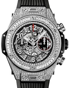 Hublot Big Bang Unico 411.NX.1170.RX.0904 Skeleton Arabic Baguette Diamond White Gold Bezel Diamond Set Titanium Case &amp; Rubber 45mm BRAND NEW