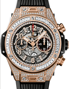Hublot Big Bang Unico 411.OX.1180.RX.0904 Skeleton Arabic Baguette Diamond Rose Gold Bezel Diamond Set Case &amp; Rubber 45mm BRAND NEW