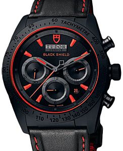 Tudor Fastrider Blackshield 42000CR Black Red Index Black Ceramic &amp; Leather Chronograph 42mm BRAND NEW