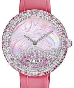 Patek Philippe Calatrava White Gold Mother of Pearl Diamonds Pink Sapphires Set Dial 35.8mm 4899/900G-001 - BRAND NEW