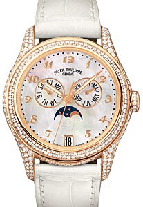 Patek Philippe 4937R-001 Complications Ladies Annual Calendar Moon Phase 37mm White Mother of Pearl Arabic Rose Gold Diamond Set Leather Date BRAND NEW