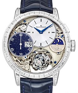 Jaeger-LeCoultre Calibre 176 Master Grande Tradition Gyrotourbillon 3 Set 5033401 Silver Diamond Bezel White Gold Leather 43.5mm Manual-Winding BRAND NEW