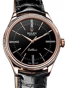 Rolex Cellini Time 50505-BLK Black Roman Index Rose Gold Black Leather Manual BRAND NEW