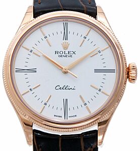 Rolex Cellini Time 50505 39mm White Index Rose Gold Leather - PRE-OWNED