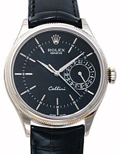 Rolex Cellini Date 50519-BLK Black Guilloche Index White Gold Black Leather Manual - BRAND NEW