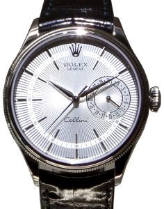 Rolex Cellini Date 50519 SLV Silver Guilloche Index White Gold Black Leather Manual BRAND NEW