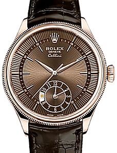 Rolex Cellini Time 50525 39mm Brown Guilloche Index Rose Gold Leather BRAND NEW